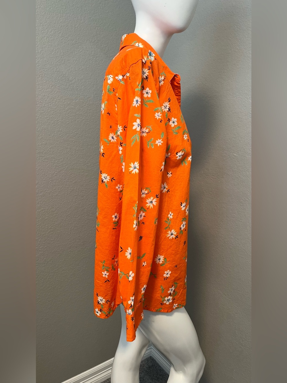 TALBOTS Women’s Cotton Orange Floral Lively Ditsy BD LS Top Shirt Size M - Picture 7 of 16